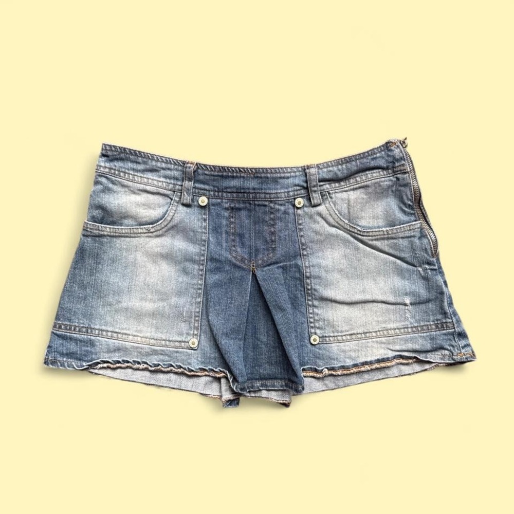 Denim Rose y2k low rise micro jean shorts gold "R" embroidered pockets faded was - Picture 3 of 6